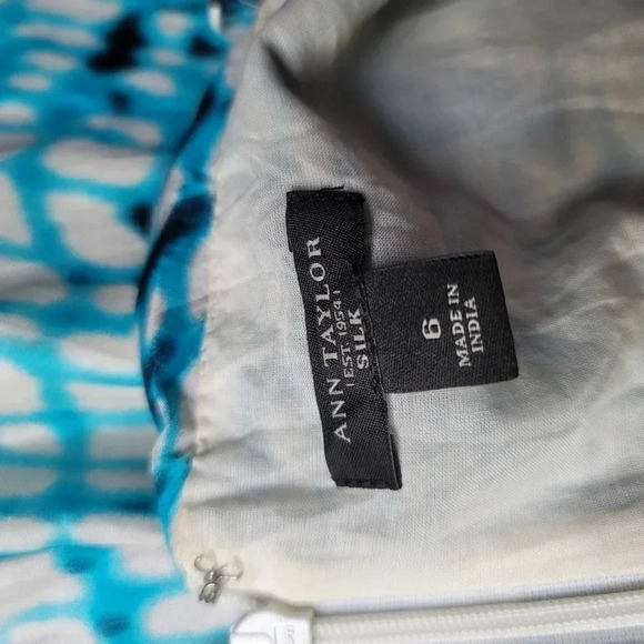 Ann Taylor 100% Silk Blue & White Turquoise Spaghetti Strap Dress Size 6 - Picture 9 of 11